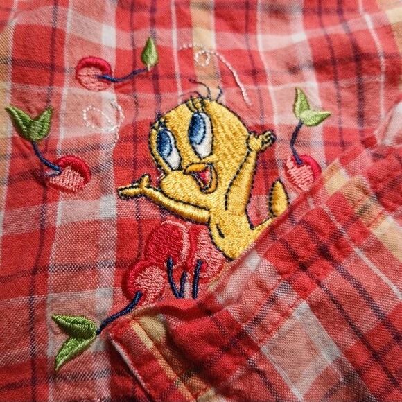 VTG Original Looney Tunes Womens Med Bust 38" Tweety Bird Checkered Vest 24" OAL - Picture 10 of 11